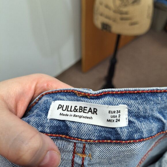 WOMENS PULL & BEAR SIZE EUR 34 USA 2 CRUVEY BLUE WASH MOM TAPERED DENIM JEANS - Picture 10 of 12